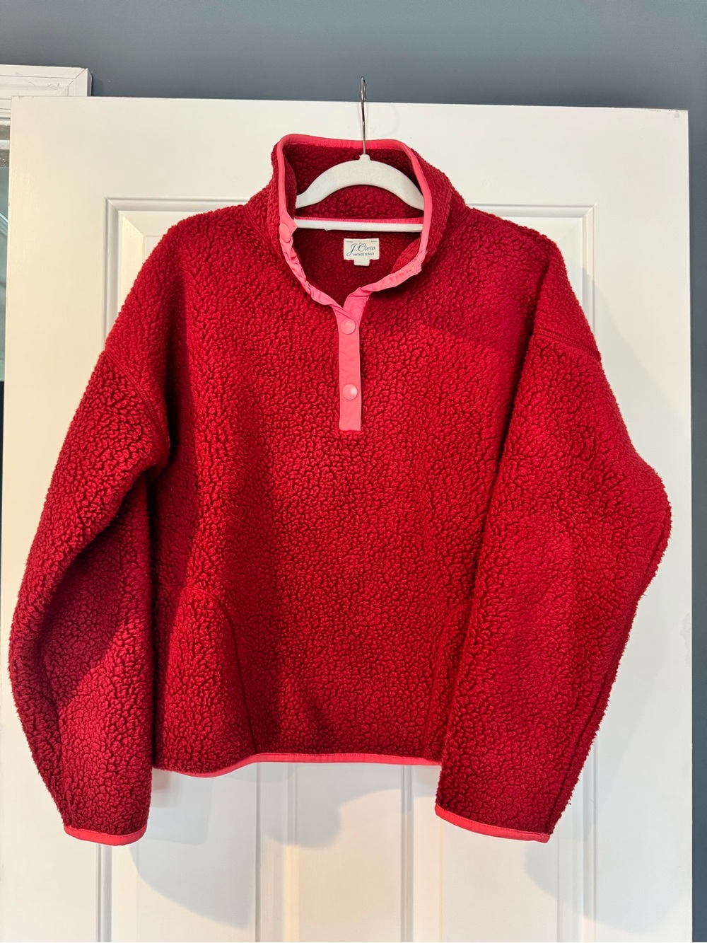 J.Crew Vintage Fleece Sherpa Snap Pullover Red Pink Size Small